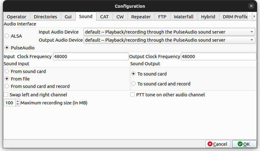 Configuración de audio de QSSTV