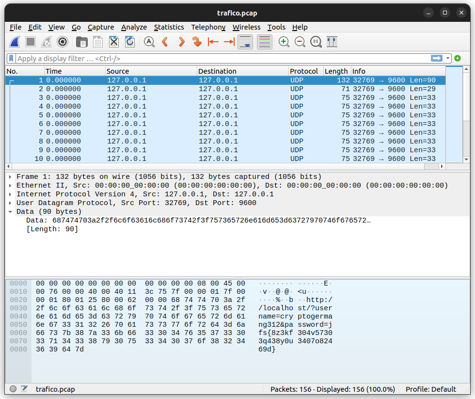 Captura de tráfico en Wireshark