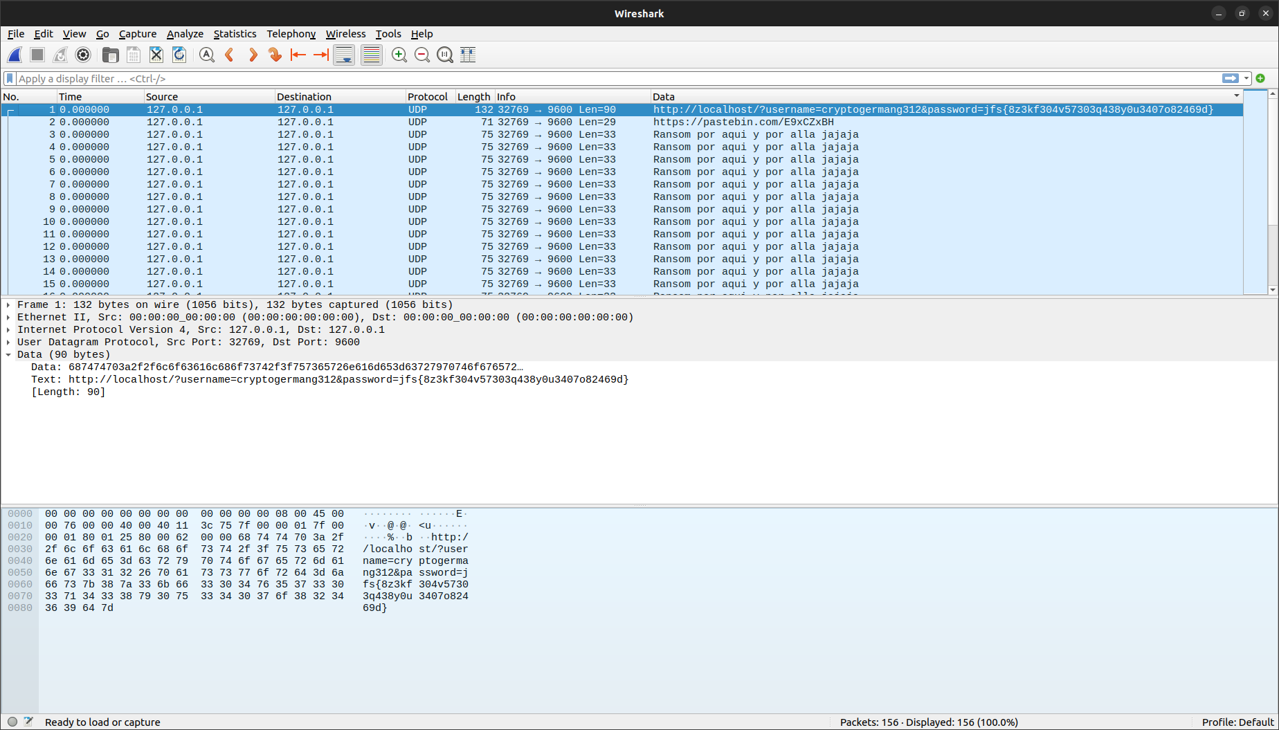 Captura de tráfico con la columna Data visible